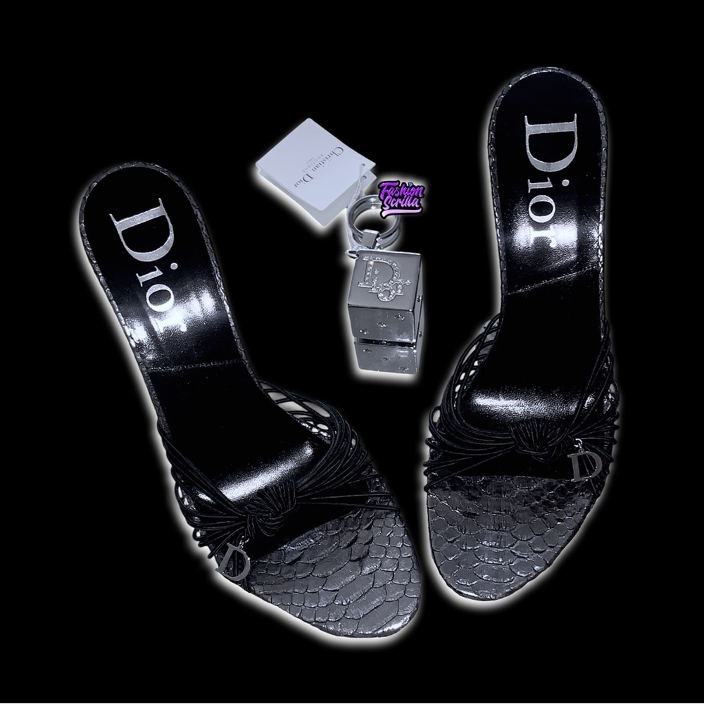 Christian Dior Black Logo Python Platform Sandal Wedge Heel - Picture 13 of 15